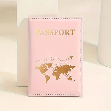 Pembe Harita Baskılı Deri Pasaport Kılıfı