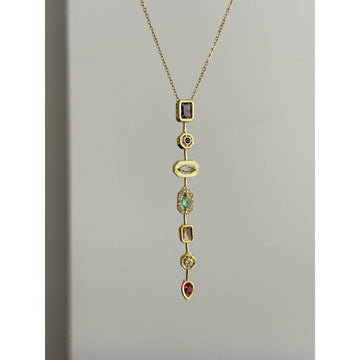 Zirkon Taş Detaylı Y Kolye Gold