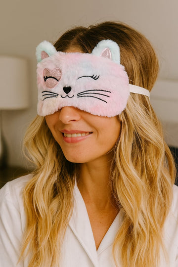 Pembe Kedi Peluş Uyku Bandı
