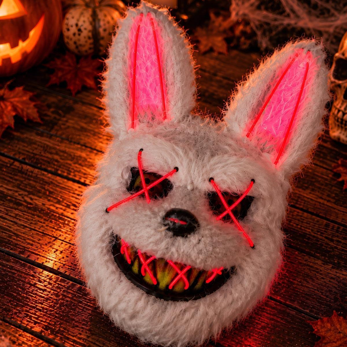 Kırmızı Neon Işıklı Tavşan Maske