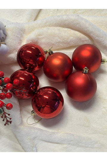 Kırmızı Top 5 Cm 6Lı Süs Yılbaşı