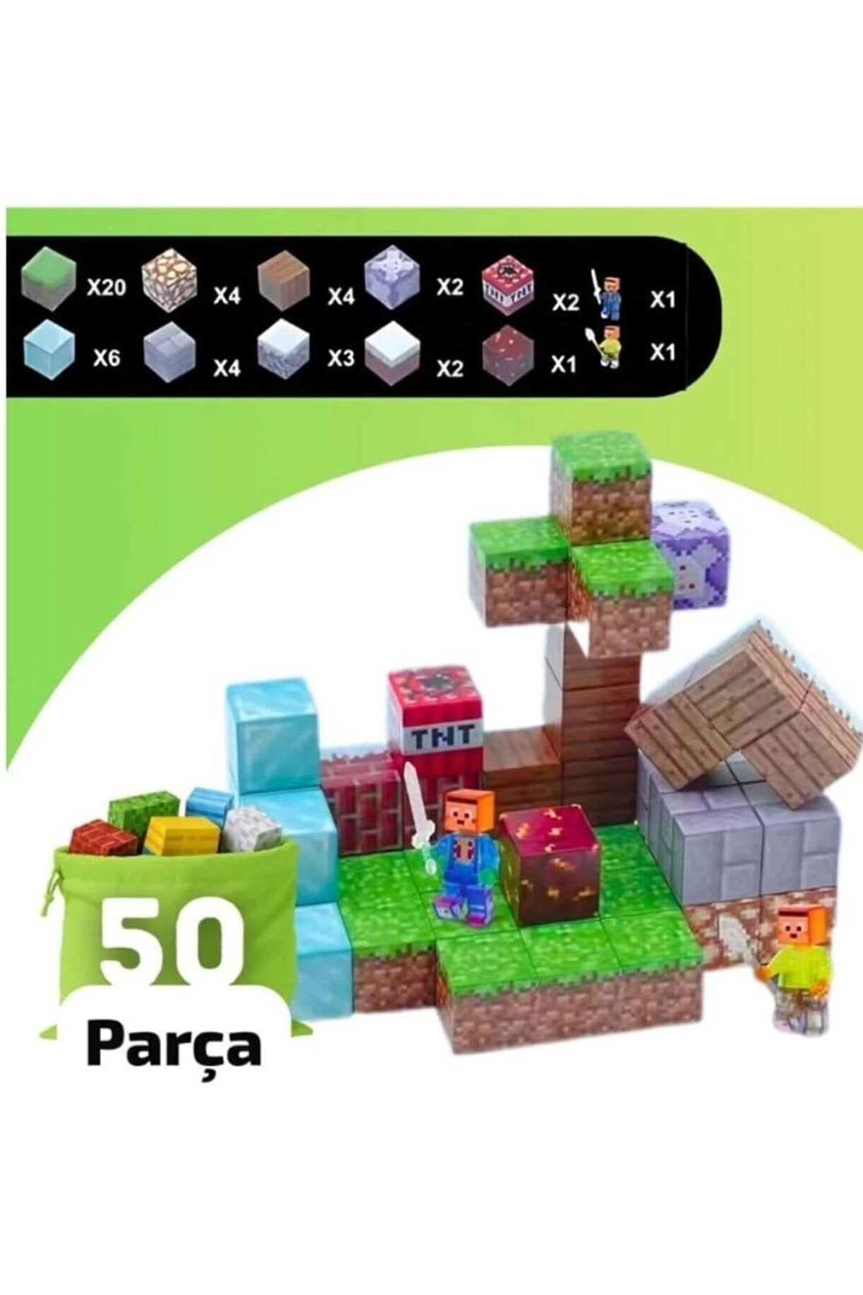 50 Parça Manyetik Küpler Minecraft 2 Adet Sürpriz Karakter