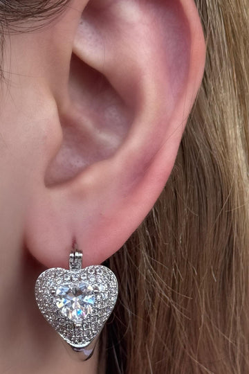 Gümüş Renk Kalp Figürlü Taş Detaylı YSX Küpe (Çift)