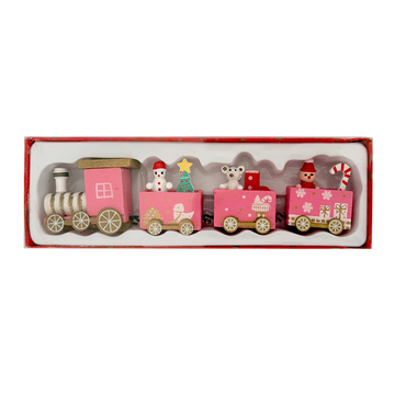 Yılbaşı Treni Ahşap Dekor Süsü Pembe