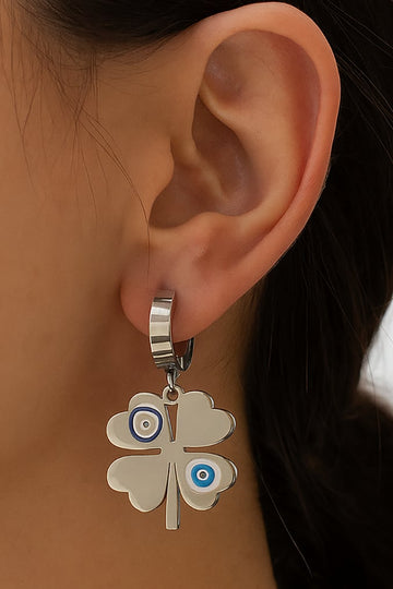 Nazar Detaylı Yonca Çelik Küpe