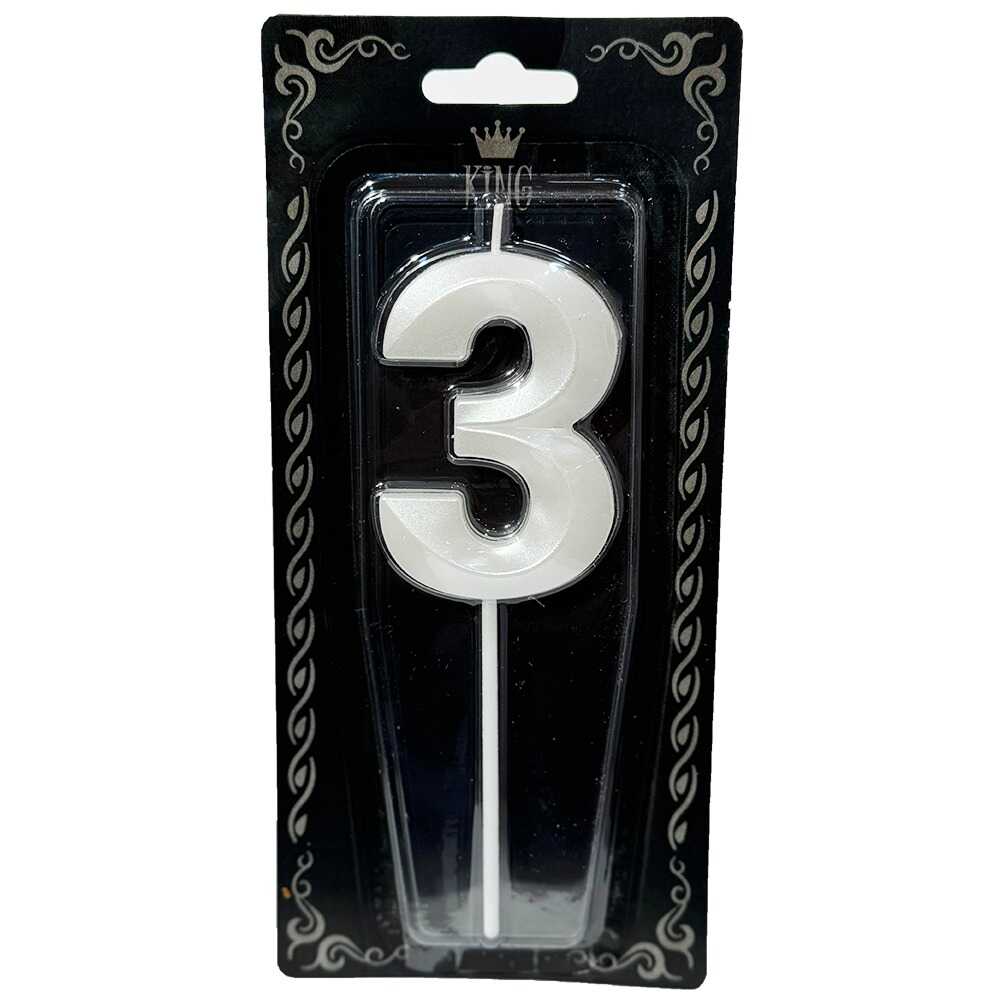 3 Rakam Mum İnci Beyaz 7 cm