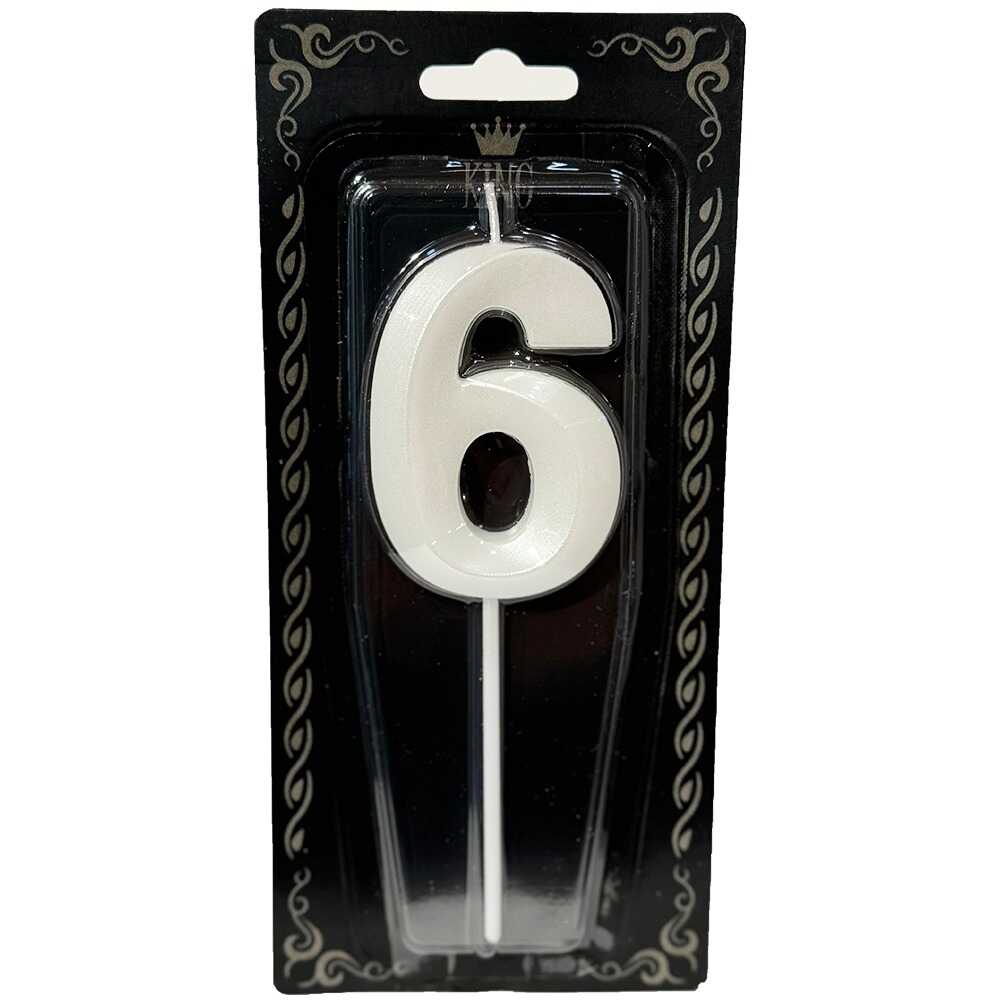6 Rakam Mum İnci Beyaz 7 cm