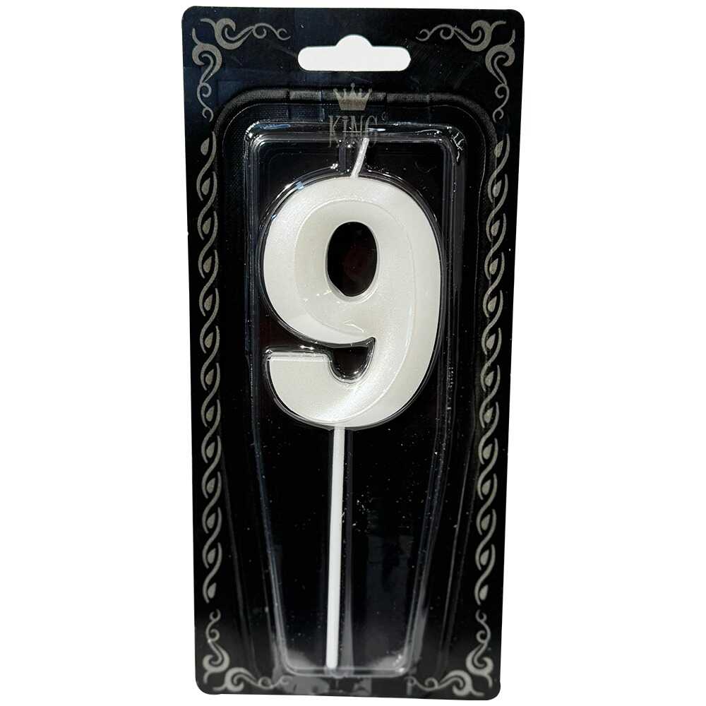 9 Rakam Mum İnci Beyaz 7 cm