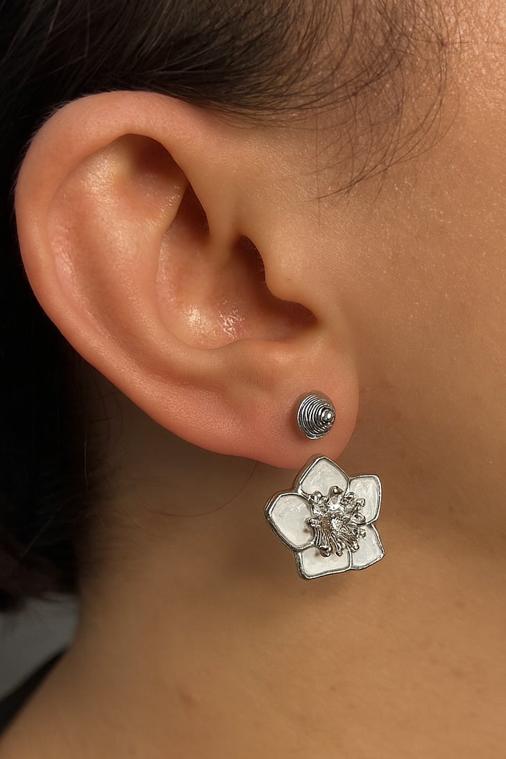 Gümüş Ve Pembe Renk Çiçek Figürlü YSX Küpe (Çift)