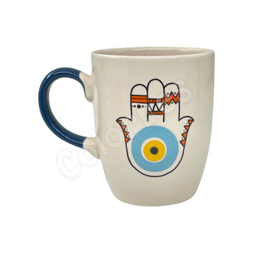 Hamsa - Mavi Saplı Oval Krem Kupa