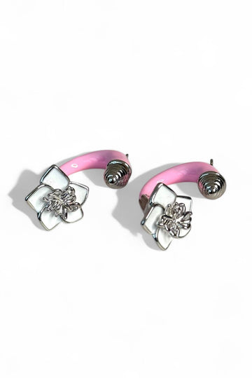 Gümüş Ve Pembe Renk Çiçek Figürlü YSX Küpe (Çift)