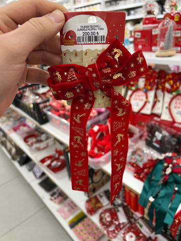 Yılbaşı İşlemeli Kurdele Klipsli Toka