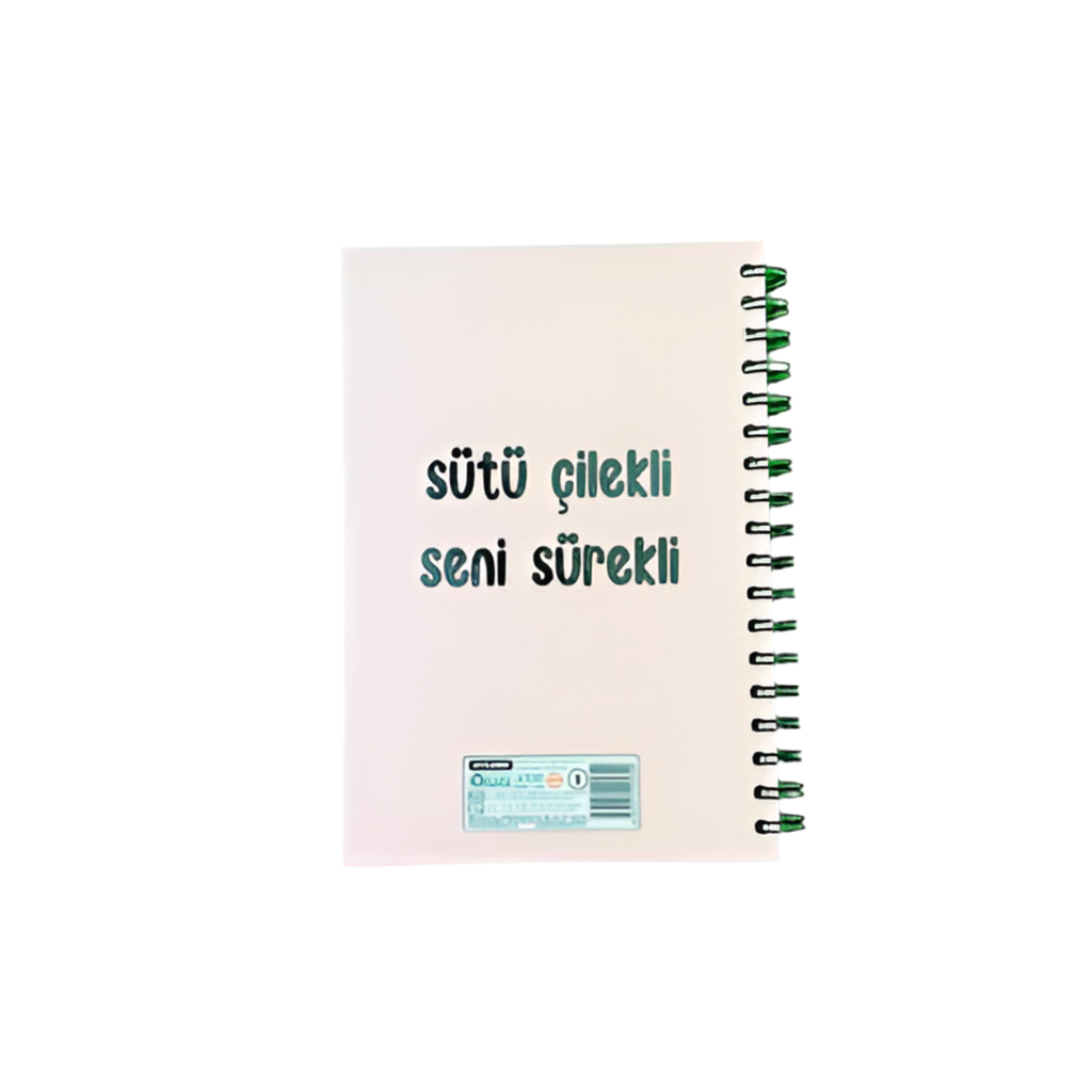 Sütü Çilekli Seni Sürekli Tasarımlı Spiralli Defter