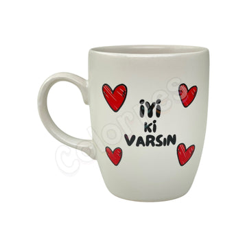 İyi Ki Varsın Kalpli - Oval Krem Kupa