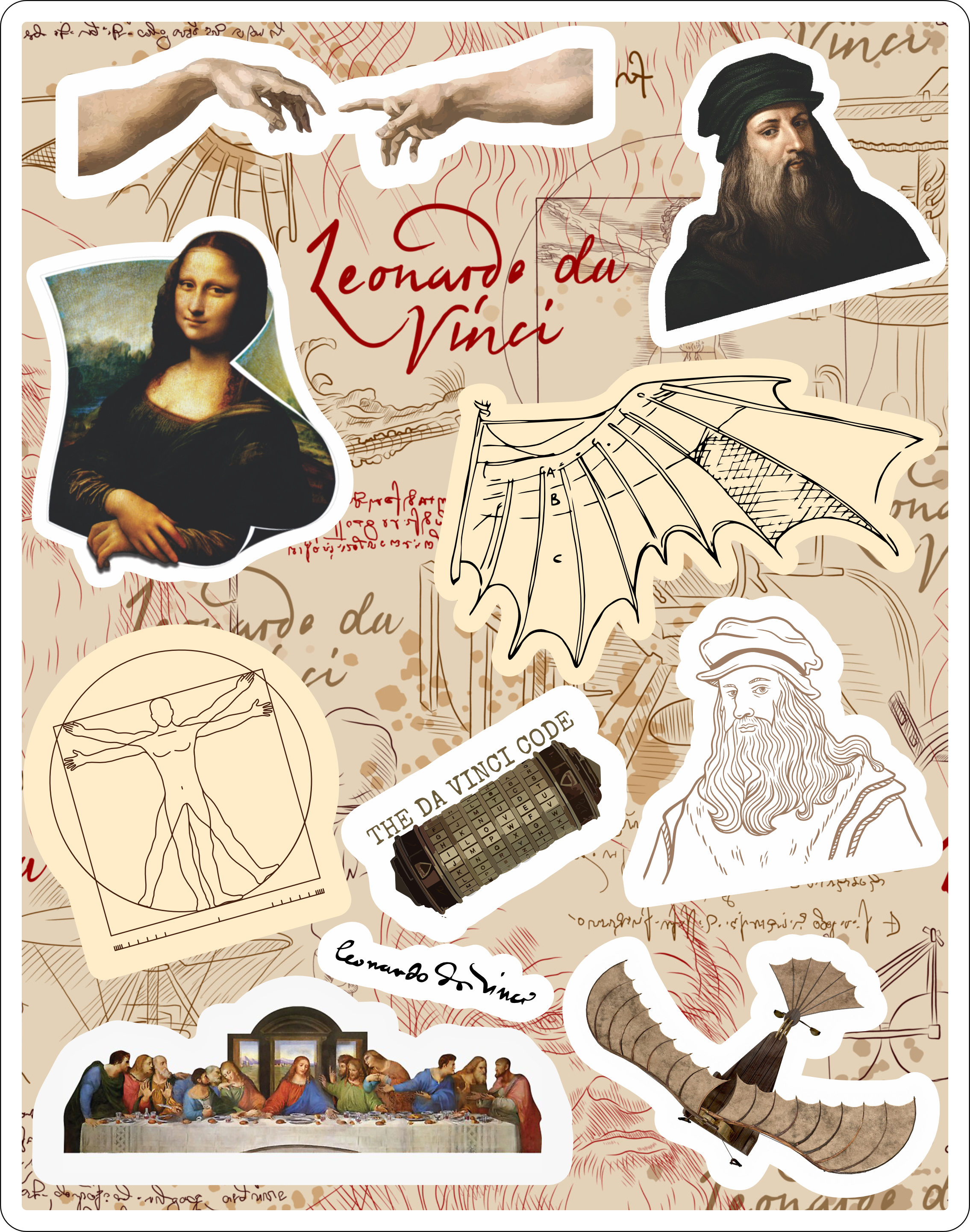 Leonardo Da Vinci Sticker Seti 14x17cm