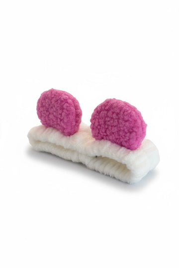 Pembe Kulaklı Beyaz Peluş Saç Bandı