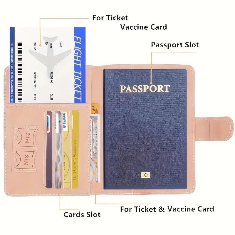 RFID Çok Fonksiyonlu Seyahat Temalı Deri Pasaport Kılıfı