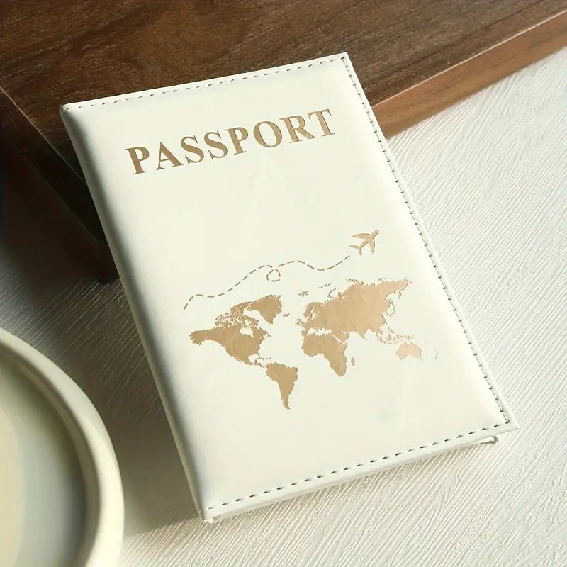 Beyaz Harita Baskılı Deri Pasaport Kılıfı