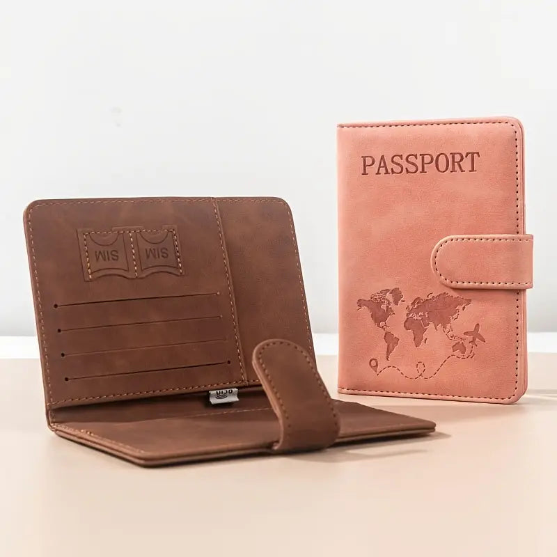RFID Çok Fonksiyonlu Seyahat Temalı Deri Pasaport Kılıfı