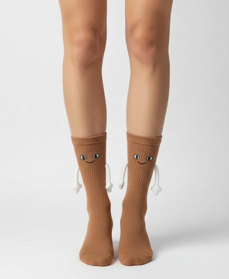 El Ele Tutuşan Kahverengi Atletik Çorap