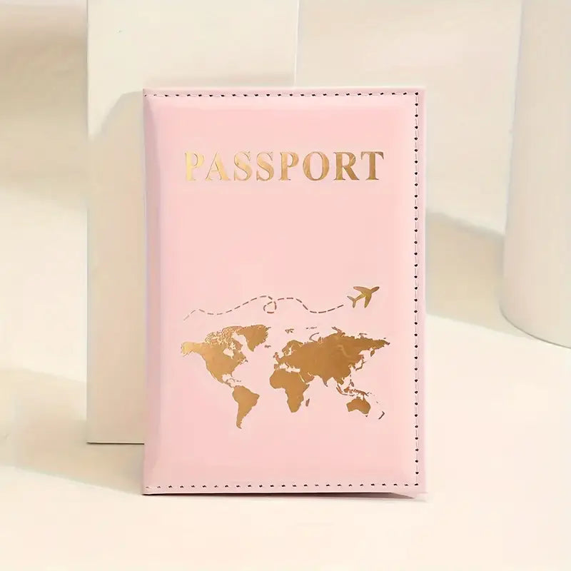 Pembe Harita Baskılı Deri Pasaport Kılıfı