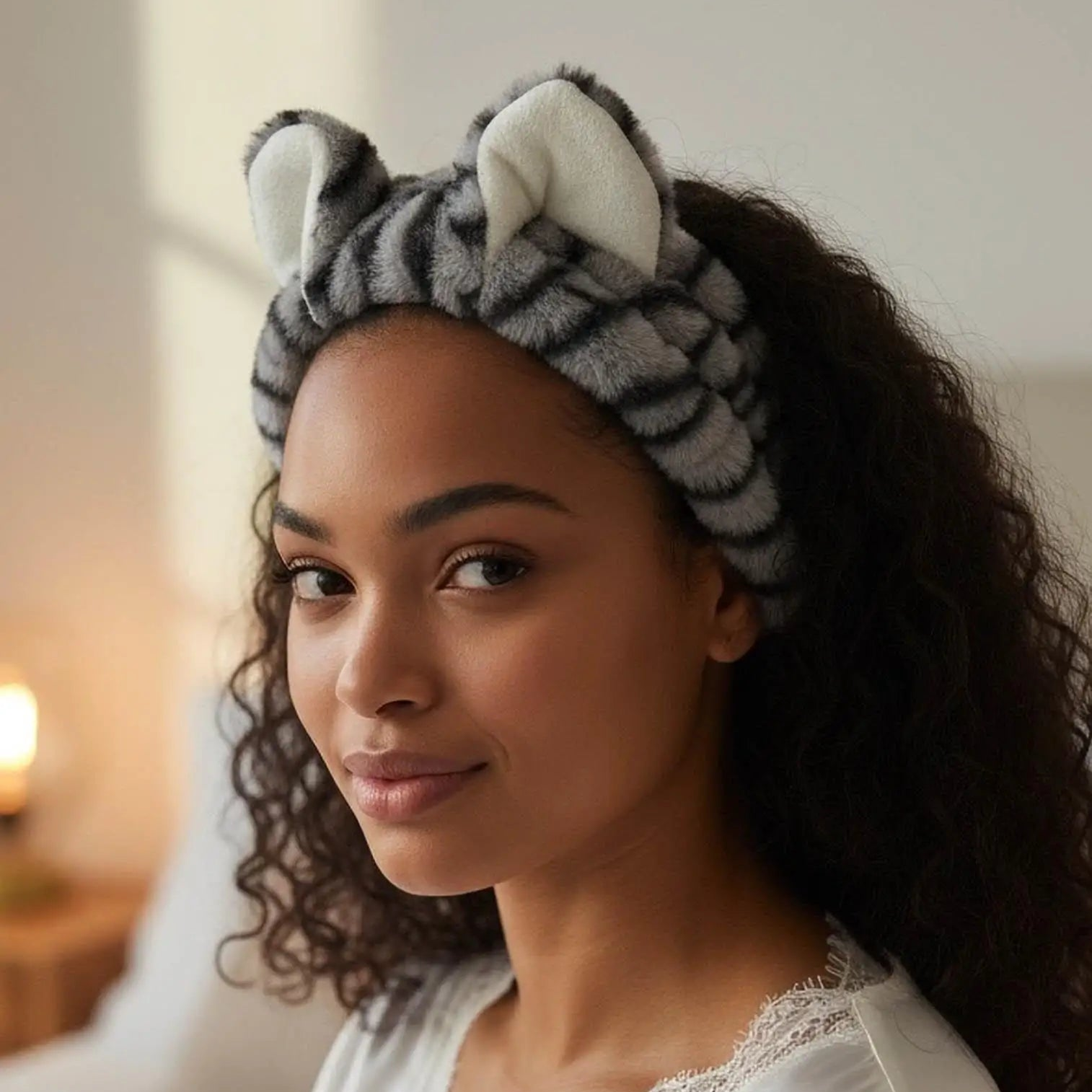 Gri Kulaklı Detaylı Peluş Saç Bandı