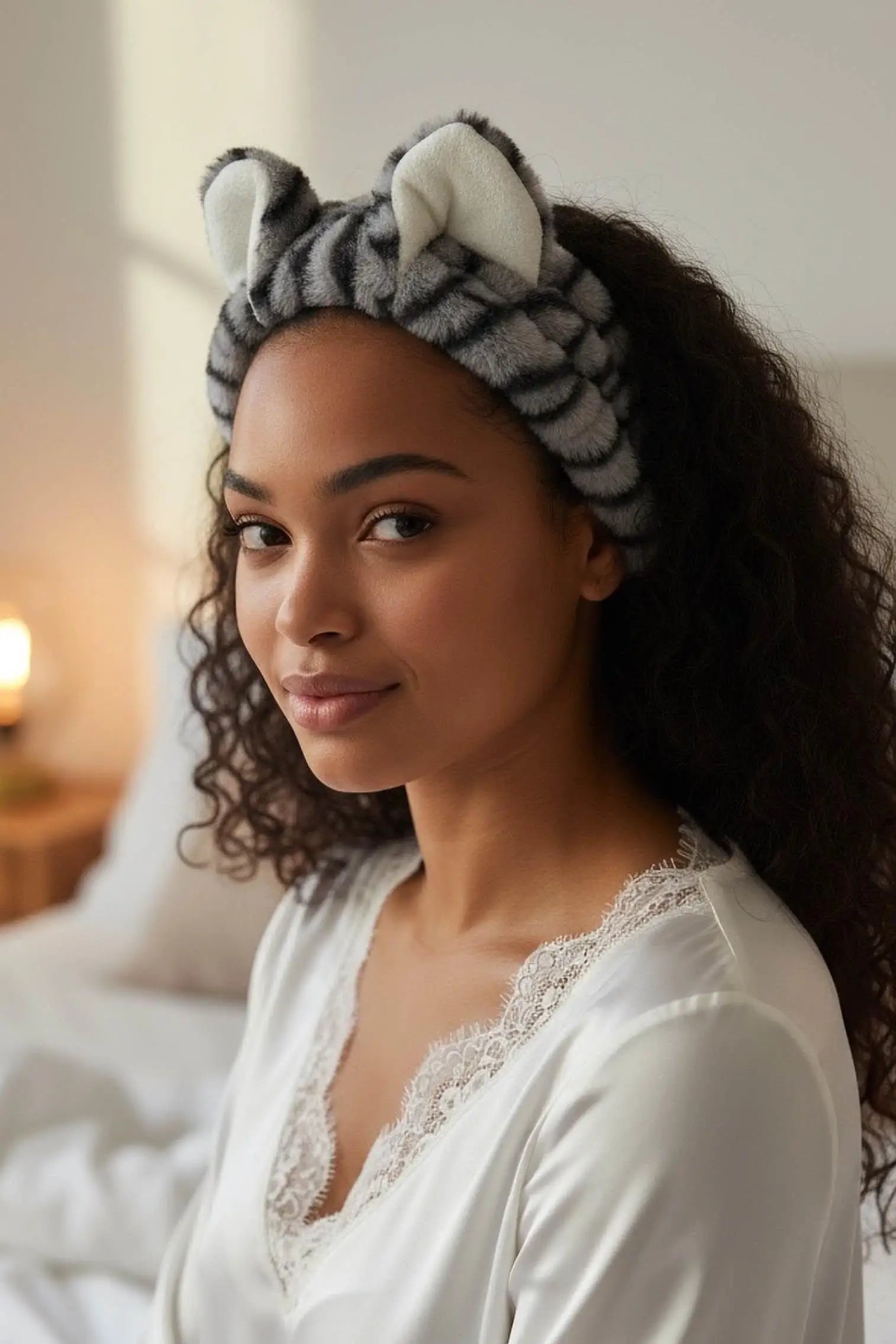 Gri Kulaklı Detaylı Peluş Saç Bandı