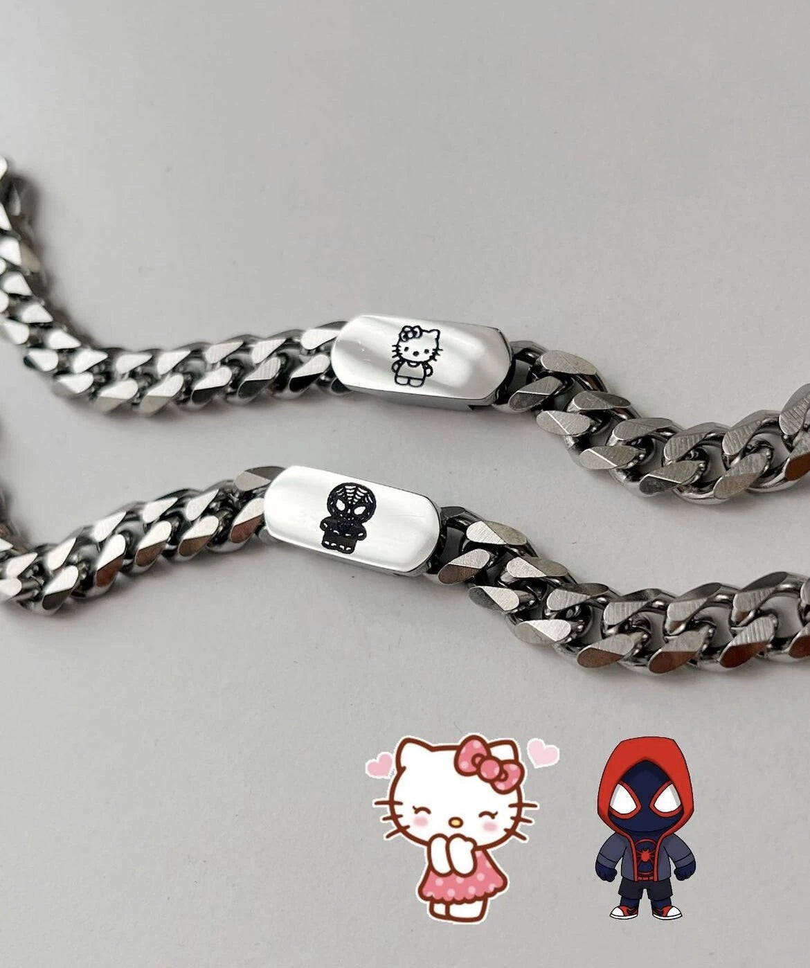 Spider x Kitty Taşlı Çelik Çift Bileklik