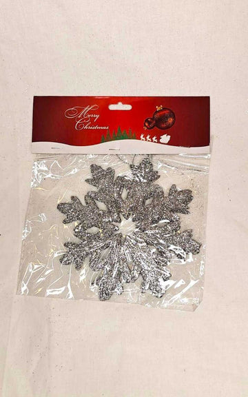 Kar Motif Süs Simli Gümüş 12 cm 2'li Yılbaşı