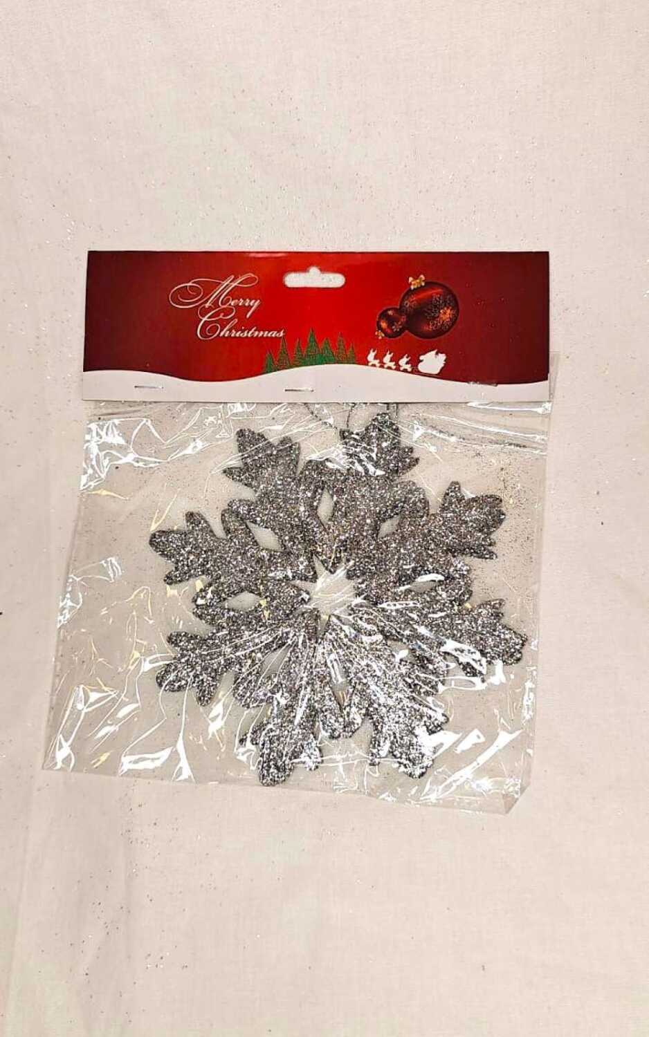 Kar Motif Süs Simli Gümüş 12 cm 2'li Yılbaşı