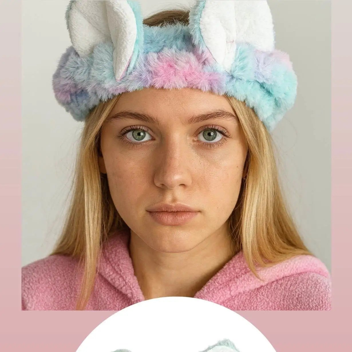 Turkuaz Kulaklı Peluş Saç Bandı