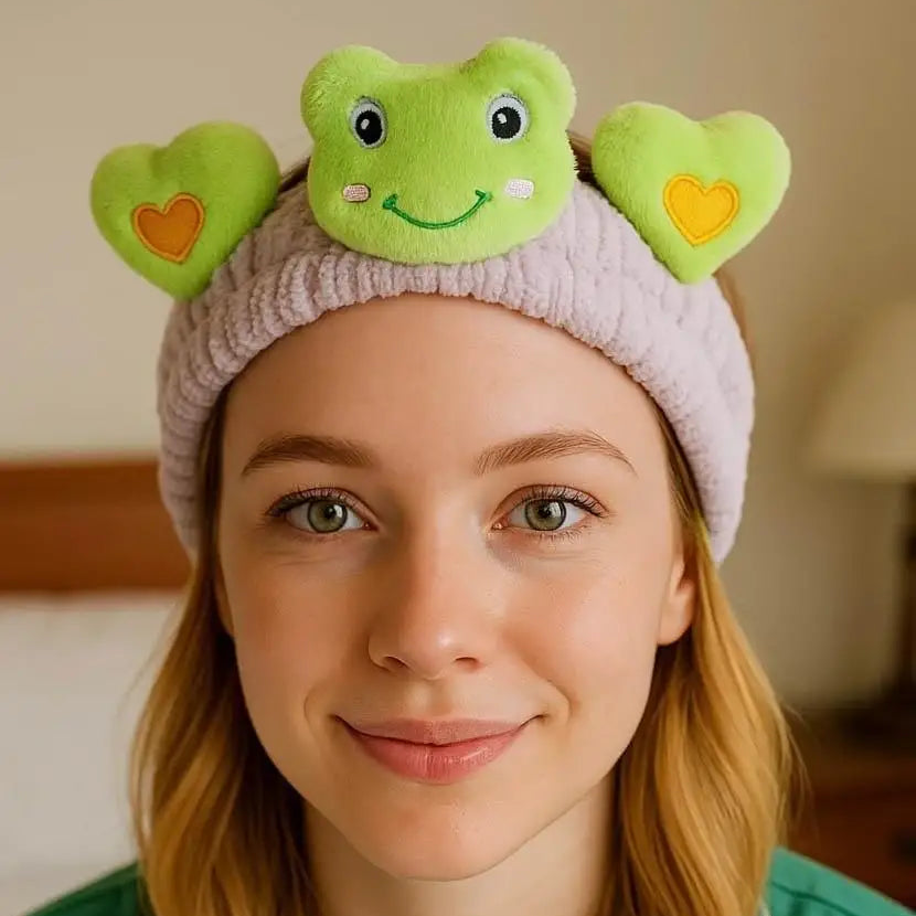 Lila Ve Yeşil Kurbağa Figürlü Peluş Saç Bandı