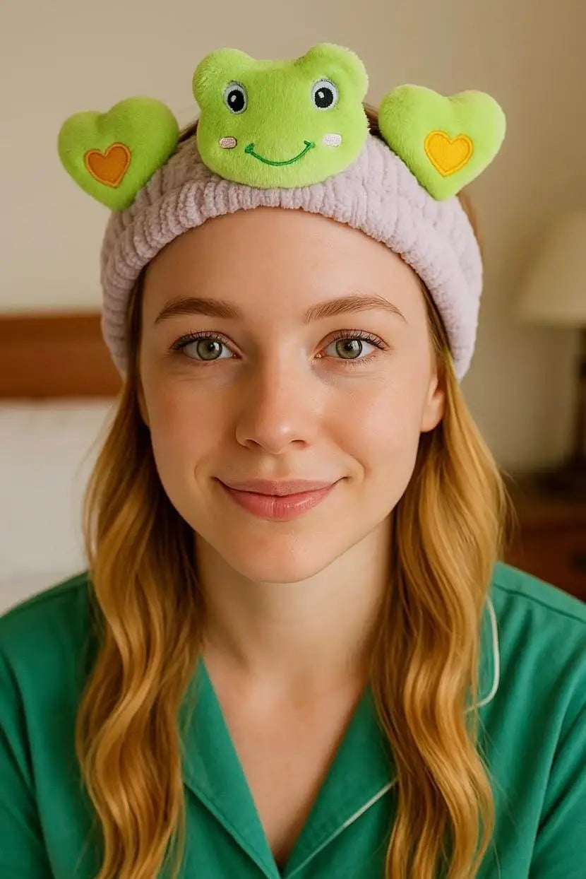 Lila Ve Yeşil Kurbağa Figürlü Peluş Saç Bandı