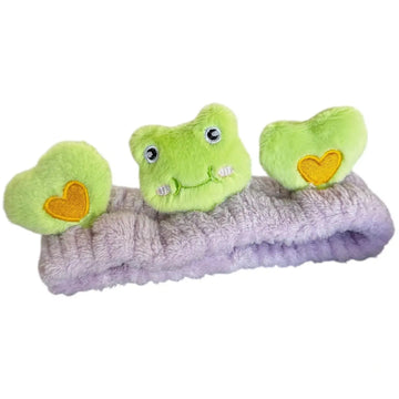 Lila Ve Yeşil Kurbağa Figürlü Peluş Saç Bandı