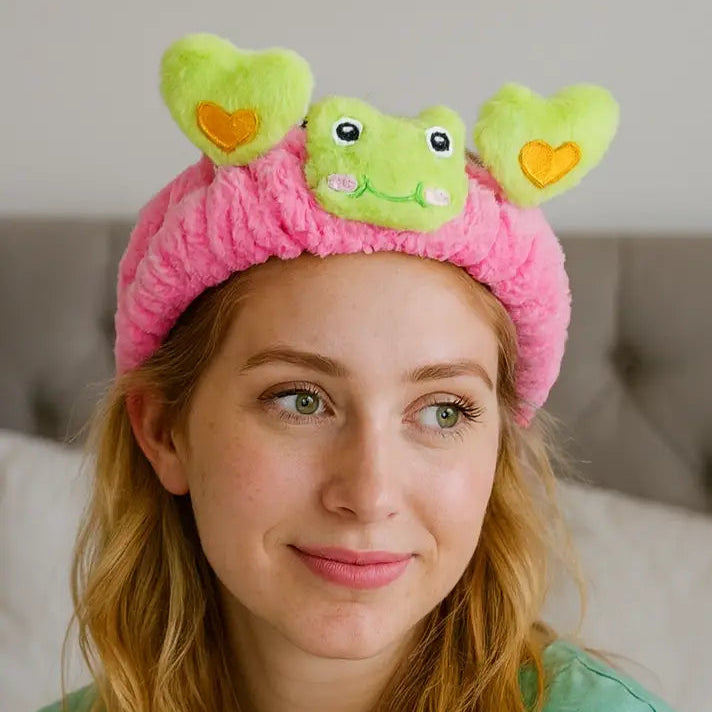 Pembe Ve Yeşil Kurbağa Figürlü Peluş Saç Bandı