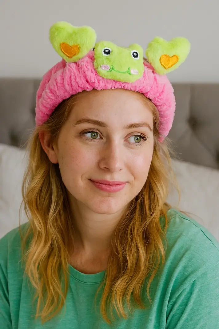 Pembe Ve Yeşil Kurbağa Figürlü Peluş Saç Bandı