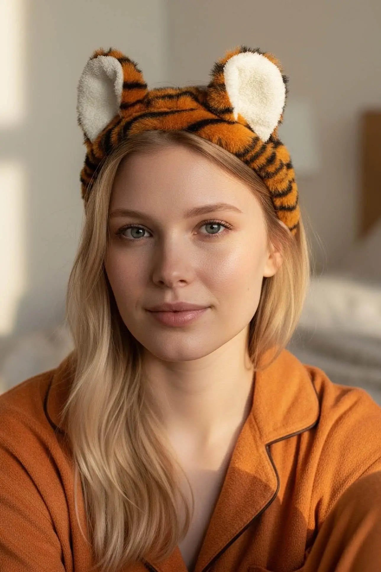 Turuncu Kulaklı Peluş Saç Bandı