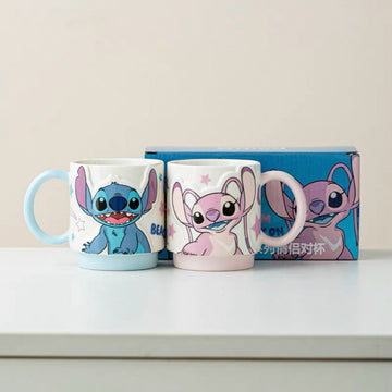 Stitch Ve Angel Çift Kabartma Seramik Kupa Seti
